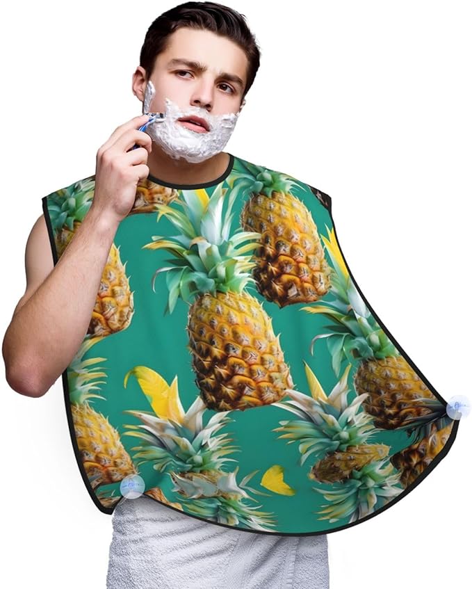 NOUZU Tropical Pineapple Hawaiian Print Beard Bib Apron For Men, Beard Hair Catcher For Men Shaving Trimming,Beard Cape Cloth
