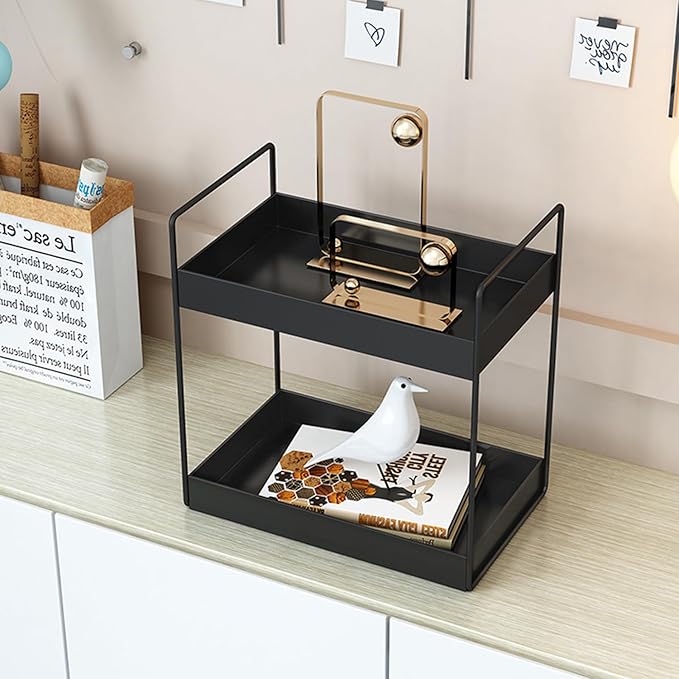 KINGBERWI 2 Tier Bathroom Counter Organizer, Standing Vanity Organizer Shelf for Bathroom Storage Organization, Countertop Skincare Makeup Organizers Holder, Black