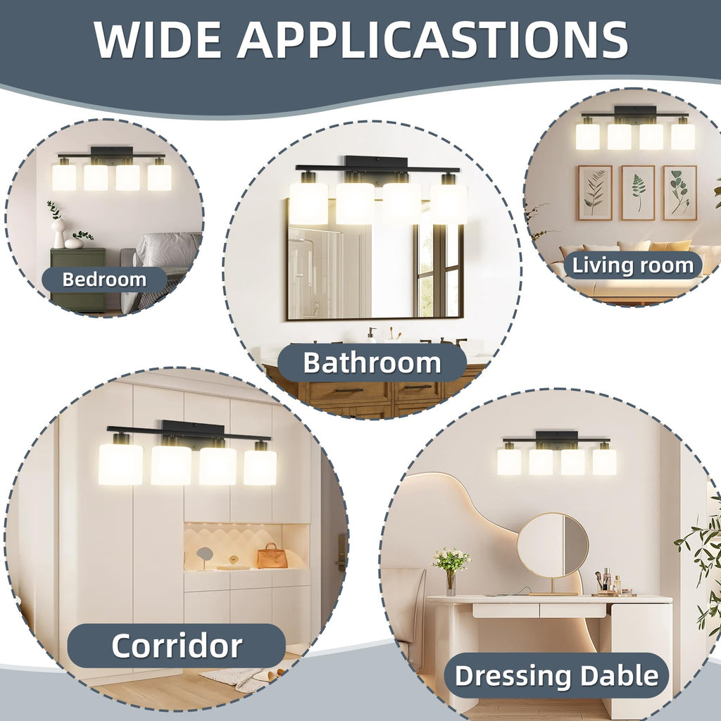 CANMEIJIA 4-Light Bathroom Vanity Light Fixtures, Matte Black