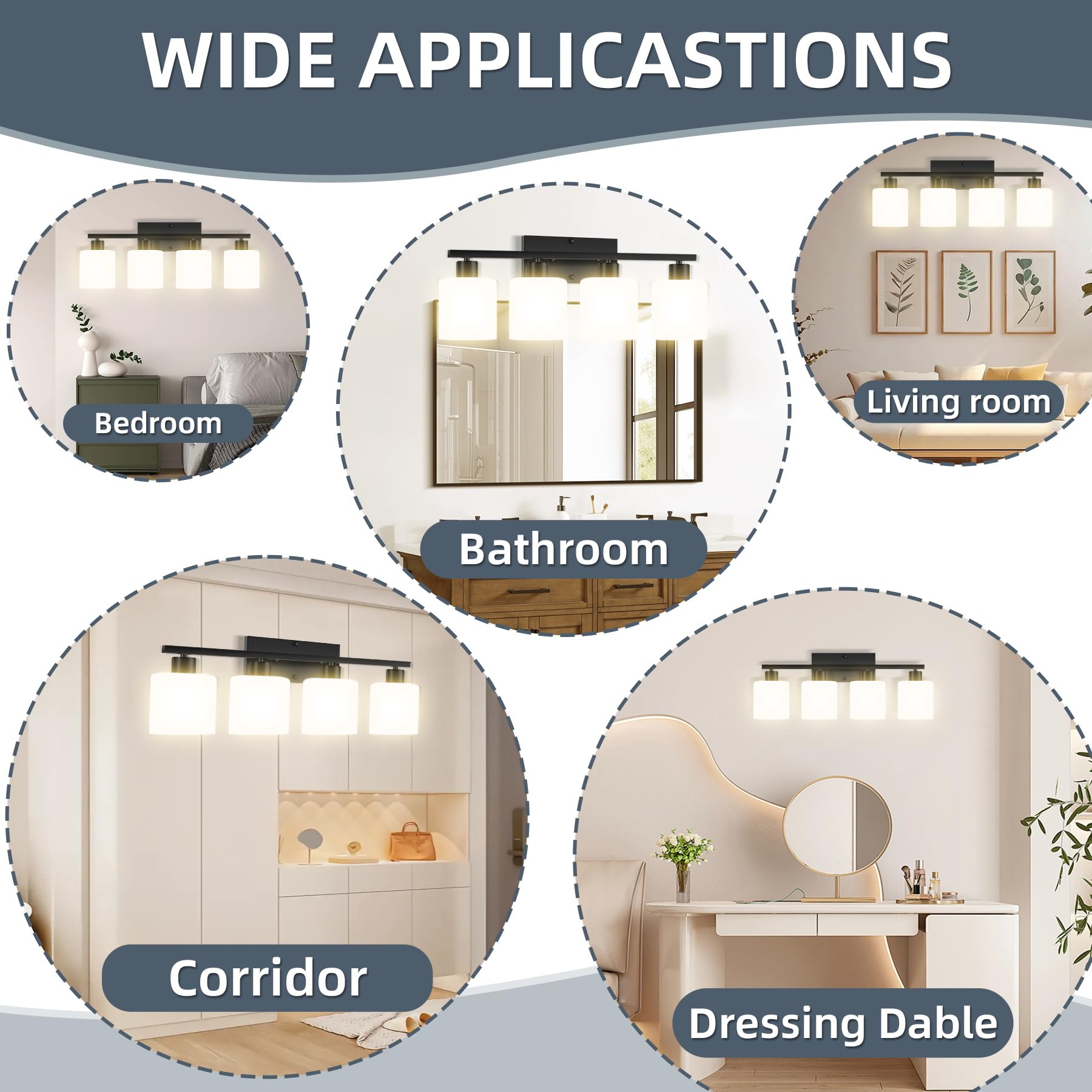 CANMEIJIA 4-Light Bathroom Vanity Light Fixtures, Matte Black