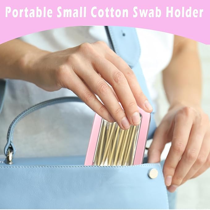 MatFirsmo Cotton Swab Holder for Travel, 2 Pcs Portable Small Dental Floss Holder Empty Metal Cotton Ball Holder, Travel Floss Picks Case with Dustproof Lid for Cotton Swabs Hair Ties Floss, Pink