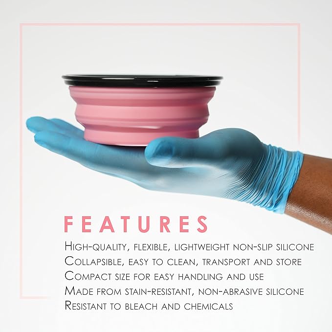 L3 Level 3 Collapsible Tint Bowl - Use for Mixing, Dying, and All Coloring Needs - Resistant to Bleach and Chemicals - Compact Size for Easy Use (Pink)