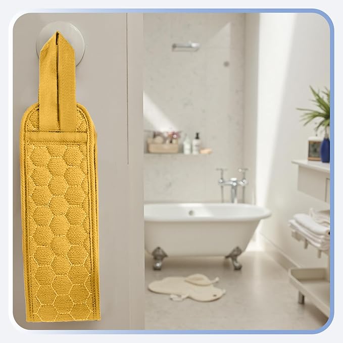XNXA Back Scrubber for Shower with Handles, 40 Inch Extra Long Double-Sided Exfoliating Bath Strap, Textured Body Washer with Extended Reach for Deep Cleaning (Yellow)