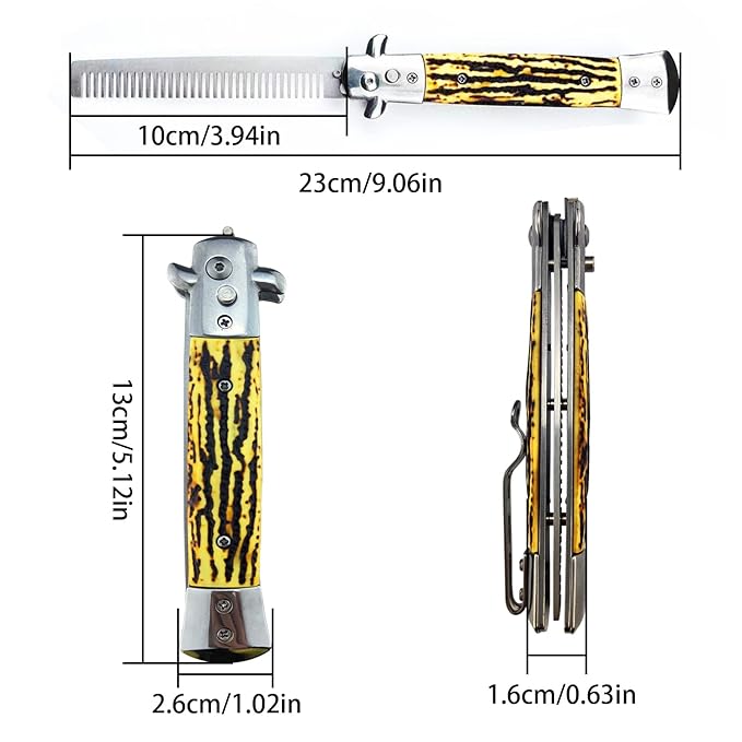 Folding Pocket Comb, Stainless Steel Beard Comb for Men, Switchblade Fine Tooth Mustache Combs Designed for Hair Salon Beauty Tool (Bone)