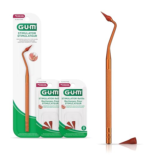 GUM Stimulator Permanent Handle with Rubber Tip, Long-Handled Stimulator & Plaque Remover for Teeth Health, 1 Handle + 2 Refill Packs