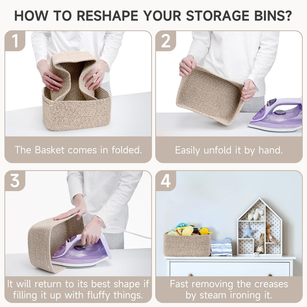 3 Pack Small Storage Baskets for Organizing, 11.8×7.8×5.1", Mixed Brown