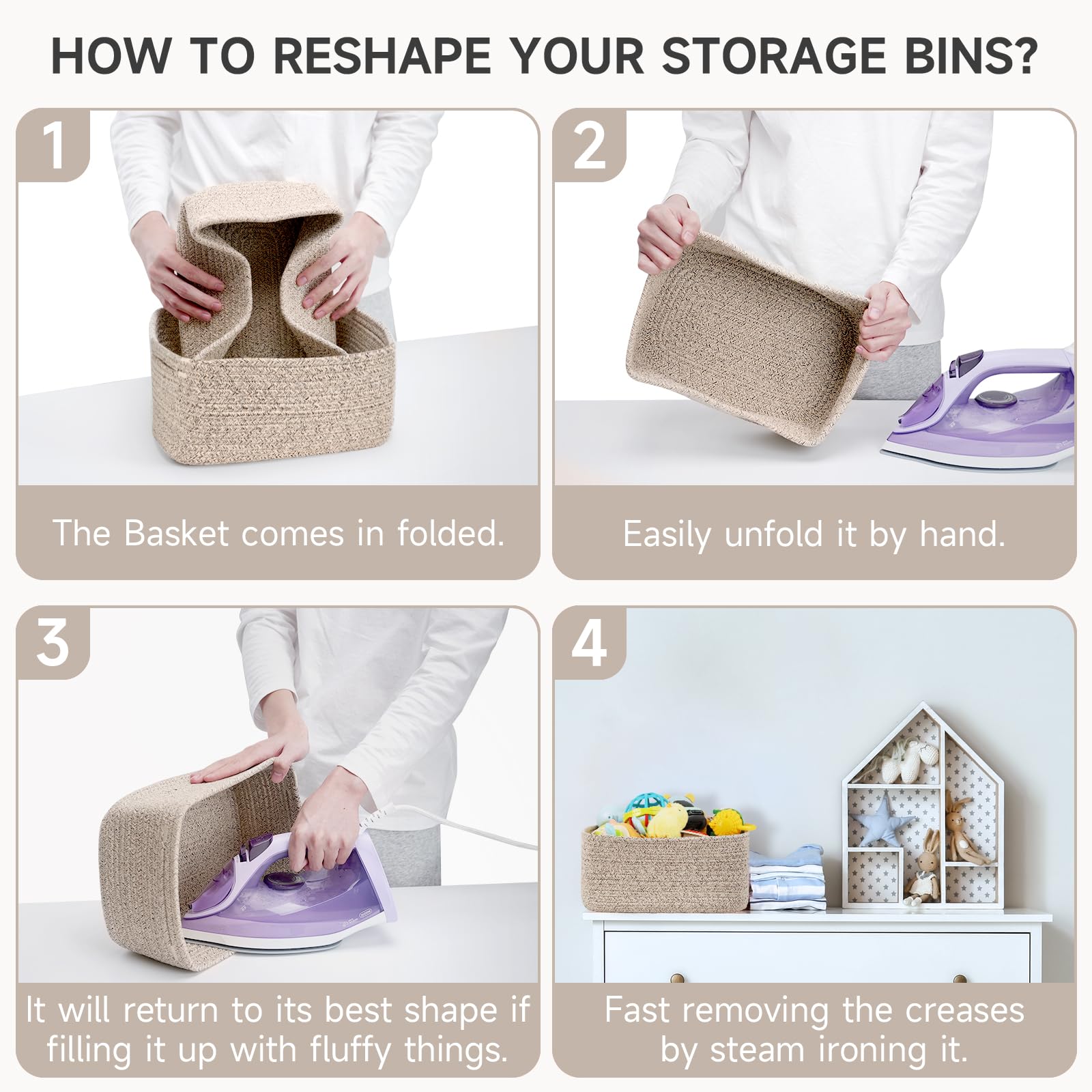3 Pack Small Storage Baskets for Organizing, 11.8×7.8×5.1", Mixed Brown