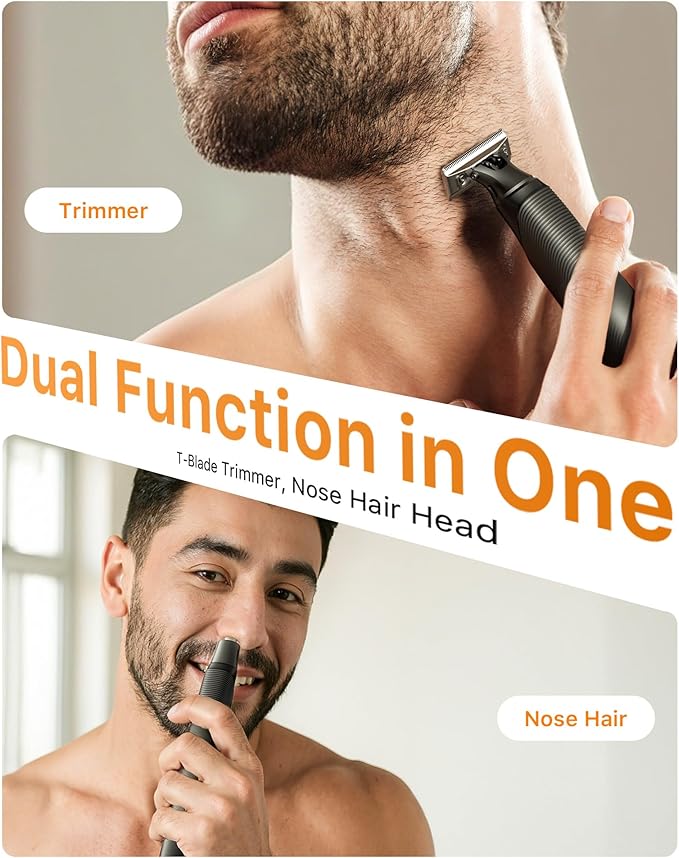 [2026 Upgraded] Body & Nose Hair Trimmer Kit, [All-in-One] Travel Beard Electric Shaver for Men, USB-C Fast Charging, Rechargeable Painless Razor Cordless Waterproof Wet/Dry, Black(Solo)