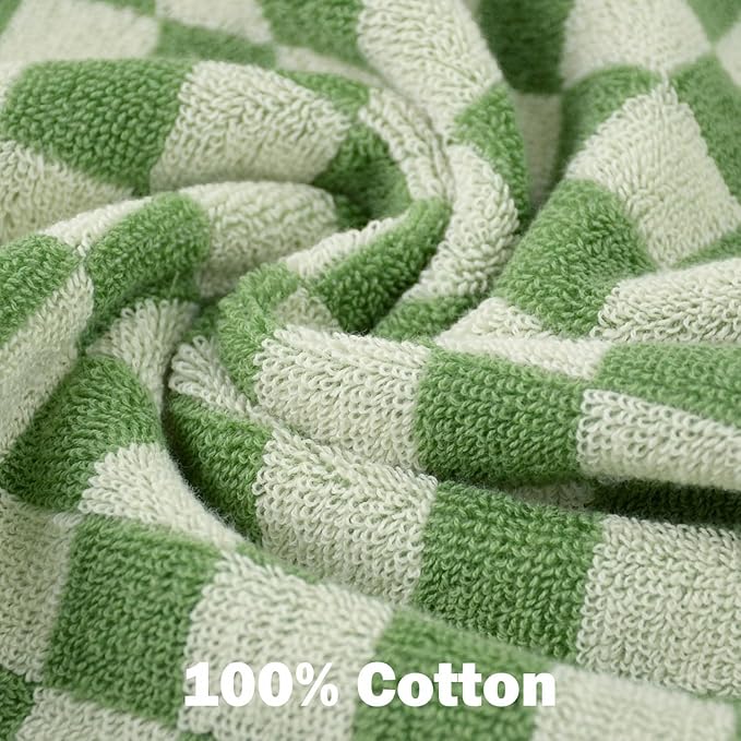 Jacquotha Wash Cloths Super Soft (Green Checkered), Wash Clothes 12 Pack