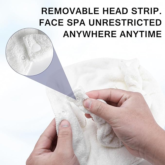 PureSoftness Face Steam Towel with Headband. Reusable Facial Steamer Spa Towels for Women Girls. 2-in-1 Care. Steam Serum Cream Absorption. Cool Calming Moisturizing