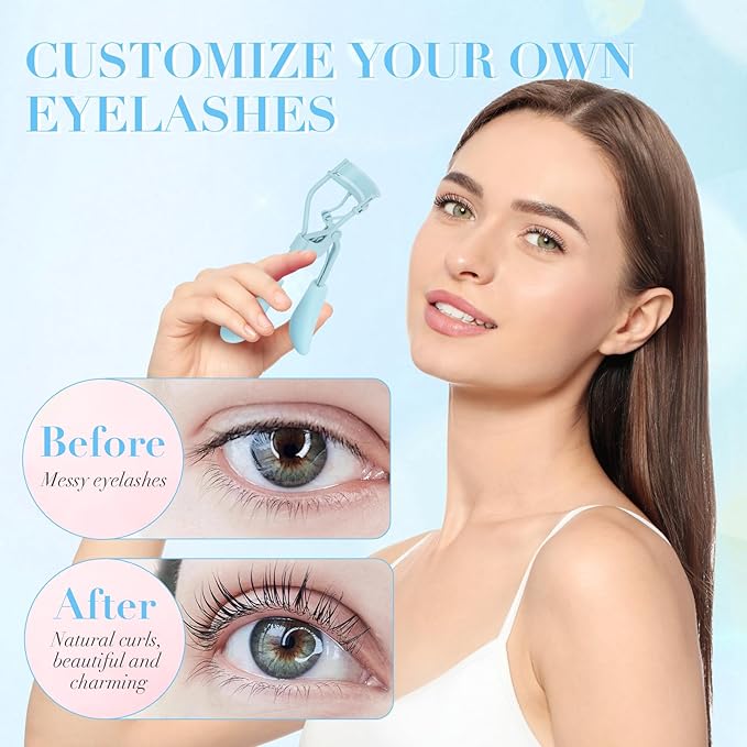 ODELY Eyelash Curler with Pads, Lash Curler with 10 Extra Silicone Replacement Pads, Comfortable Grip for Effortless Curling – Eyelashes for The Perfect Eye Contour (Crystal Blue)