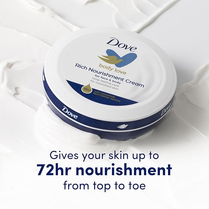 Dove Nourishing Body Care, Face, Hand, and Body Rich Nourishment Cream for Extra Dry Skin with 48-Hour Moisturization, 3-Pack, 5.07 Oz Each Jar