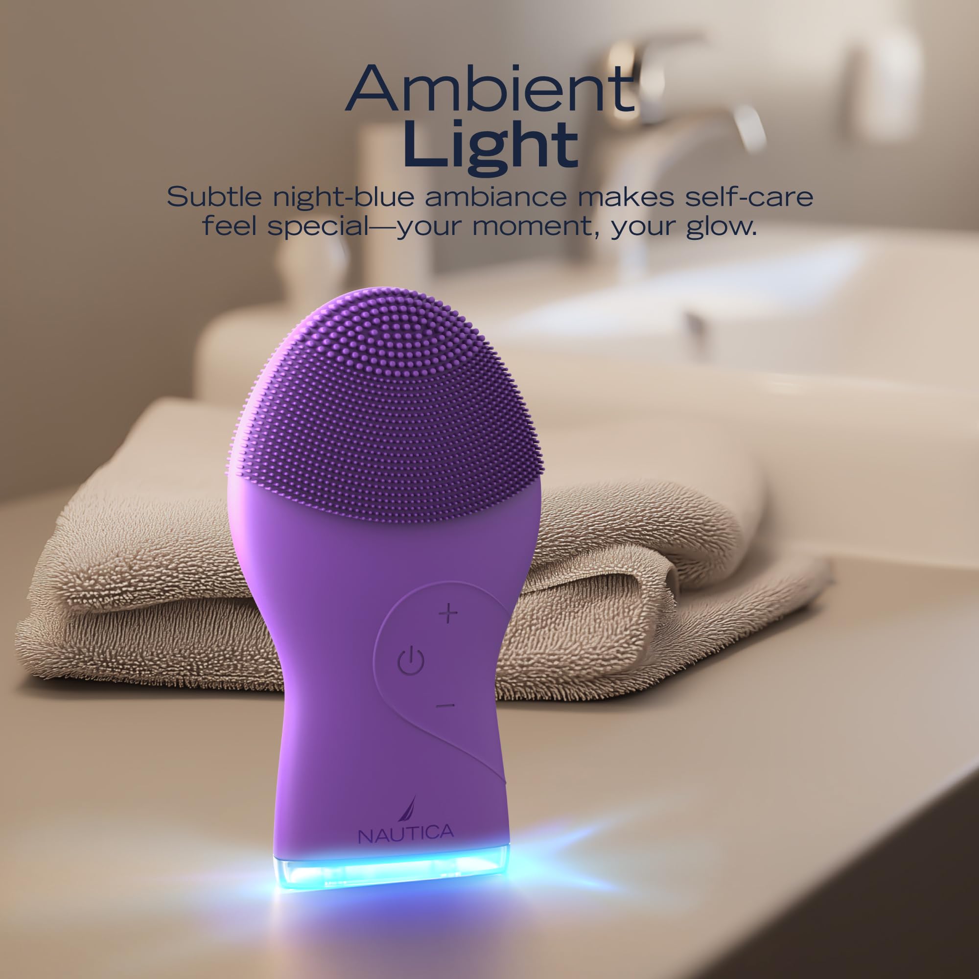 Nautica PC120 Facial Cleansing Brush Made with Ultra-Hygienic Soft Silicone, Waterproof, Rechargeable Vibrating Face Exfoliator Scrub Brush with Sonic Technology for Men & Women - Hy Purple