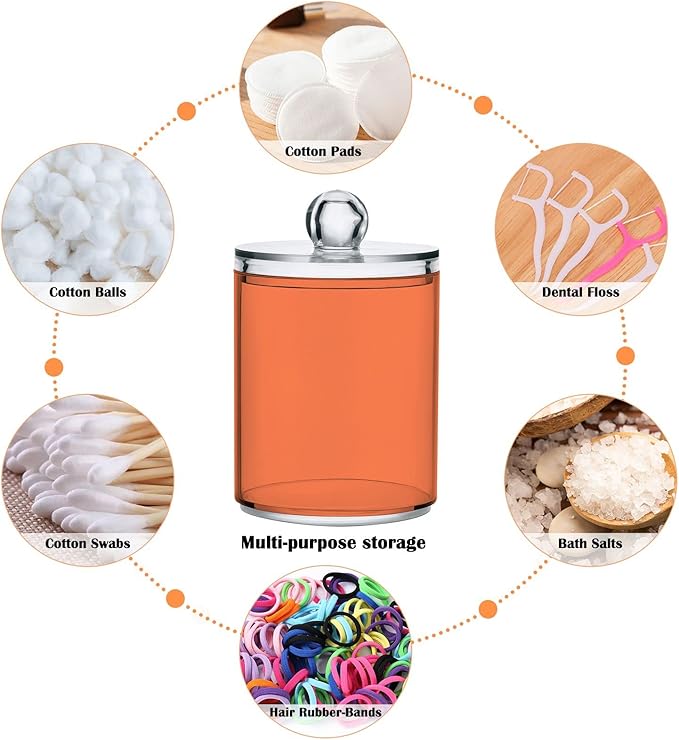 Coral Qtip Holder Organizer Dispenser Cotton Swabs Cans Plastic Jars with Lid Set 2 Pack Bathroom Storage Canister for Cotton Ball Floss Cotton Pads