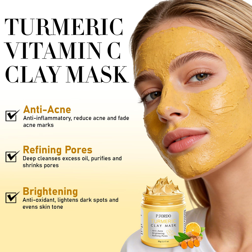 Pjordo 4 Pcs Clay Mask for Face(360g in Total), Turmeric Vitamin C, Dead Sea Mud, Green Tea Avocado, Rose, Face Masks Skincare for Pore Cleansing, Facial Masks for Women Skin Care, 3.17 Oz Each