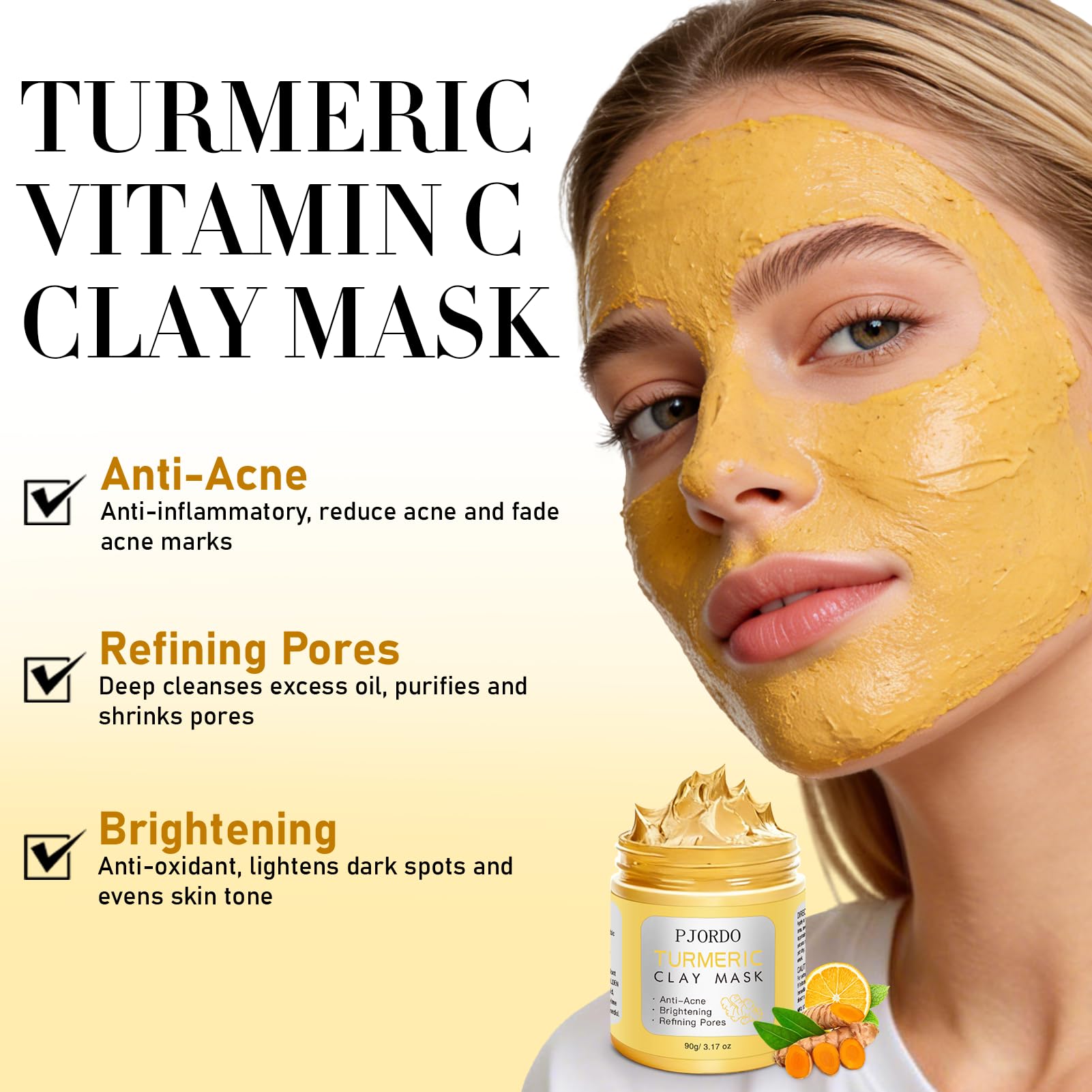 Pjordo 4 Pcs Clay Mask for Face(360g in Total), Turmeric Vitamin C, Dead Sea Mud, Green Tea Avocado, Rose, Face Masks Skincare for Pore Cleansing, Facial Masks for Women Skin Care, 3.17 Oz Each