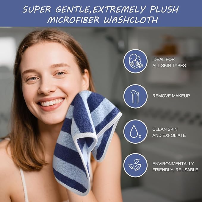 Microfiber Facial Cloths Fast Drying Washcloth 12x12inch Stripes 6 pack