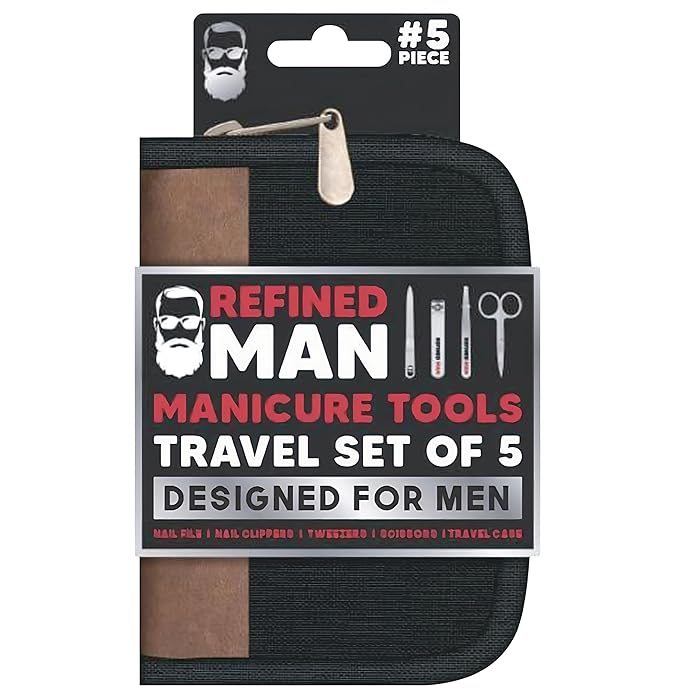 BLKSMITH Refined Man Manicure and Pedicure Kit Set of 5 - Manicure Kit for Men - Nail Clipper Kit with Nail File, Clippers, Scissors, Tweezer & Travel Case - Designed for Men (Black)