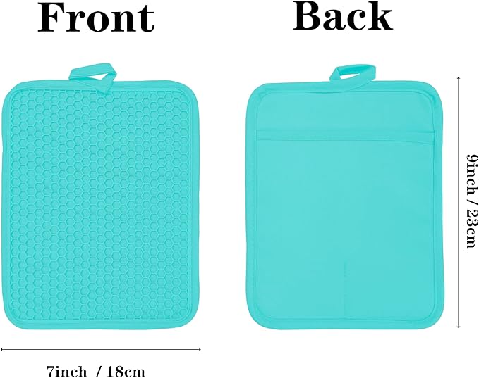 VEIKERY Oven Pot Holder with Pocket Cotton Heat Resistant Coaster Potholder Kitchen Hot Pad Oven Mitts for Cooking and Baking Square 7"x9" (Aqua, Silicone)