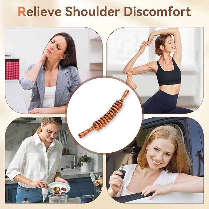 NXCYLW Wood Therapy Massage Tools, Wooden Massage Roller Stick, Lymphatic Drainage Tool, Curved Wood Muscle Massage Roller Used to Relieve Muscle Soreness and Body Shaping