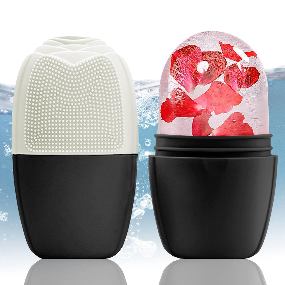 XHJRI Ice Face Roller Massager,Ice Cube Roller for Face, Eyes and Neck Naturally Conditioning and Skin Care,De-Puff Eye Bags,Reduce Migraine Pain,Reusable Massage Silicone Ice Mold (Beige)