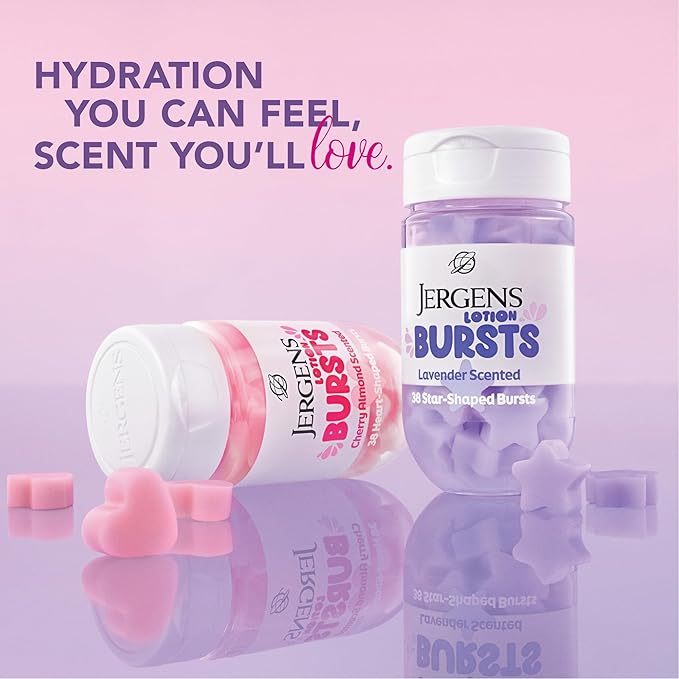 Jergens Lavender Lotion Bursts, Squishy Star-Shaped Moisturizer Bursts, Gifts for Teen Girls or Boys, 38 Ct
