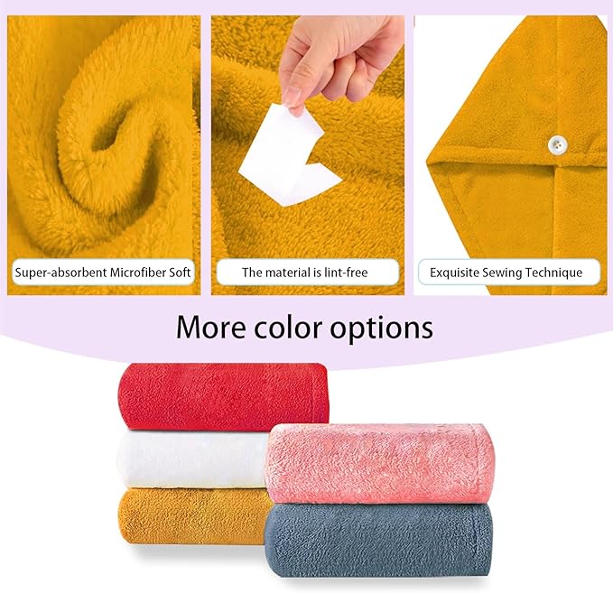 Microfiber Hair Drying Towel Wrap for Women, Hair Turbans Towel for Wet Hair,turbie Twist Hair Towels(The Color of the Picture is for Reference only) (Apricot Yellow-Double Layer)