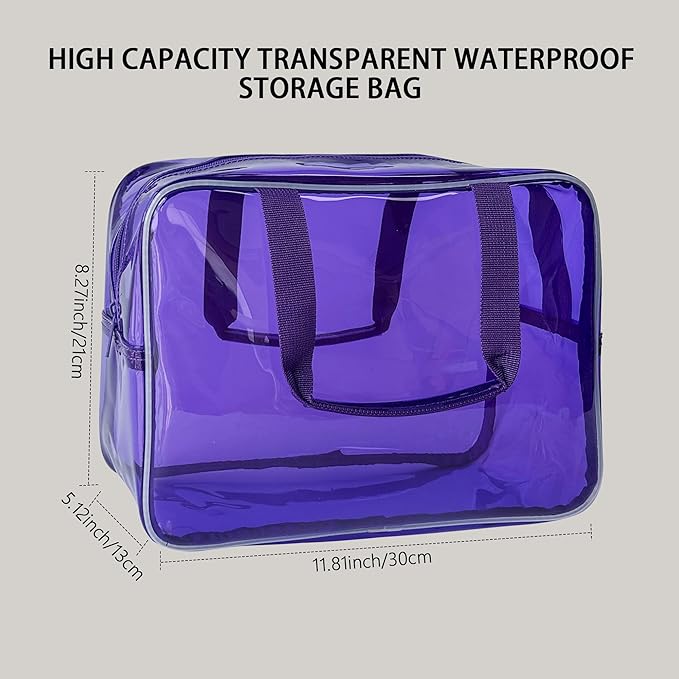 TotePrint PVC Clear Pure Color Transparent Large Zipper Cosmetic Pouch Travel Makeup Cosmetic Bag with Handle for Travel Bathroom Toiletry Organizer (A23014-101-6)