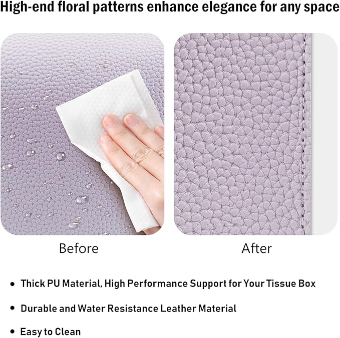 PARIERIS Tissue Box Cover PU Leather Tissue Holder Rectangle Facial Tissue Case Tissue Box Organizer Dispenser for Bathroom, Kitchen, Home, Office, Tabletop (Violet, Tall)
