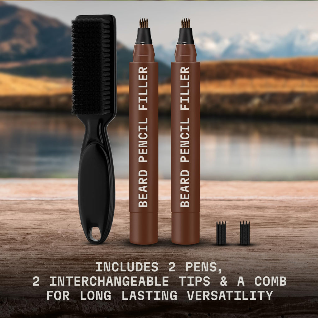 Striking Viking Beard Pencil & Bristle Brush for Men - Dark Brown, 2 Pack