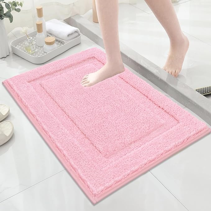 SHACOS Pink Bathroom Rugs Sets 2 Piece 20x32 inch, Non Slip Washable Bath Rugs Microfiber Bath Mat, Soft Fluffy Absorbent Carpet for Bathroom Floor Shower Tub