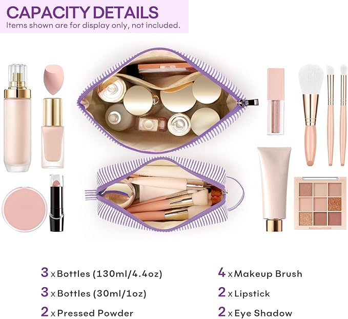 2 PCS Initial Makeup Bags for Women: Cosmetic Bag for Travel Toiletry - Birthday Gifts for 11 12 13 14 15 16 17 18 Years Old Girl Graduation Teacher Gift- Teen Girl Gifts Trendy Stuff - Purple P