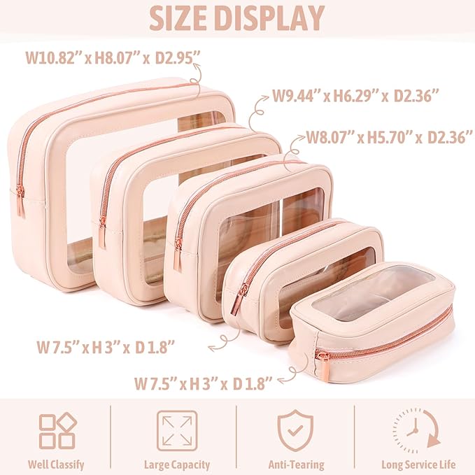 YOPCDJ 5PCS Diaper Bag Organizer Pouch Set, TSA Approved Toiletry Bag，Clear Waterproof TPU Makeup Bag Set Travel Organizer Bags for Women and Kids