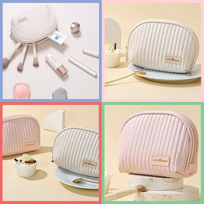 Duleylv Small Makeup Bag for Purse Mini Cosmetic Pouch Waterproof Zipper Pouch for Women Small Cosmetic Bag PU Leather Travel Makeup Bag Lipstick Bag Light Purple