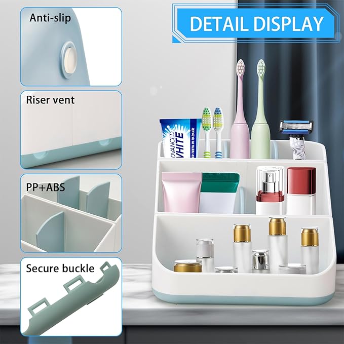 Toothbrush Holder for Bathroom,Detachable for Easy Cleaning Multi-Functional Countertop Storage Organizer,6 Slots Kids Electric Toothbrush and Toothpaste Organizer Caddy for Bathroom Vanity(Blue