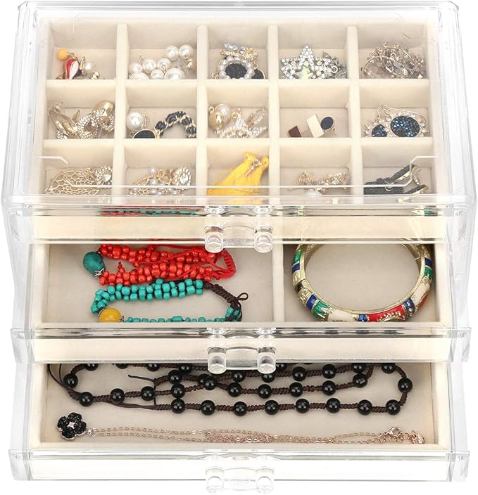 FEISCON Acrylic Jewelry Organizer Makeup Cosmetic Storage Organizer box