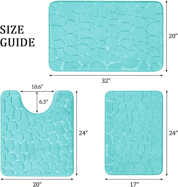 YIHOUSE Bathroom Rugs Mat Set, Memory Foam Bath Mat 3 Piece Teal