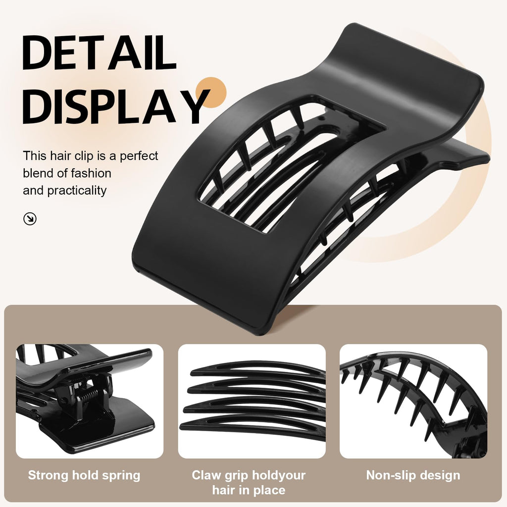 8 Pack French Flat Hair Clips for Women – Large Matte No-Slip Claw Barrettes for Thick & Thin Hair, Strong Hold Styling Accessories (Glossy Black)