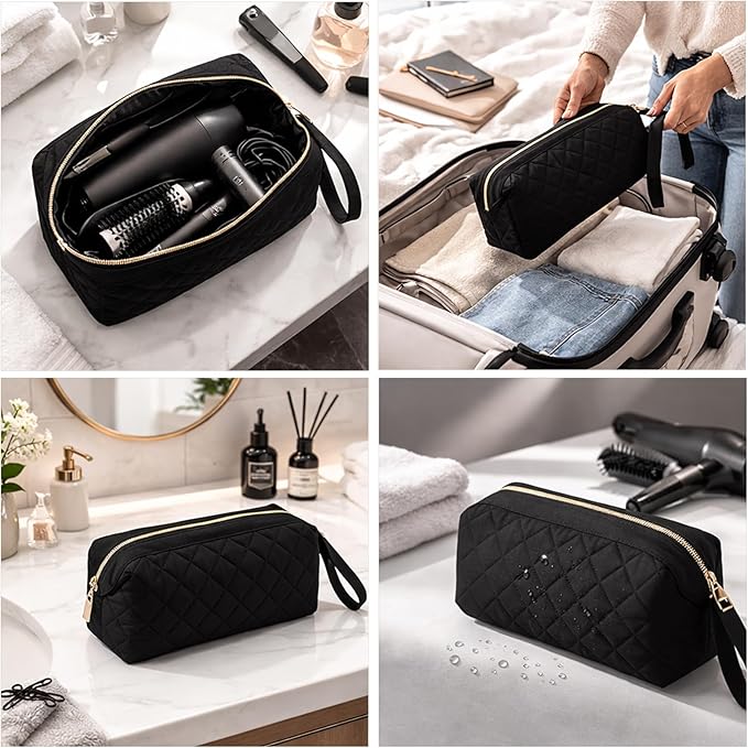 Quilted Hair Tools Travel Bag Organizer,Portable Large Hair Styling Accessories Storage Case for Flat Irons,Straightener,Curling Iron,Hair Dryer (Black)