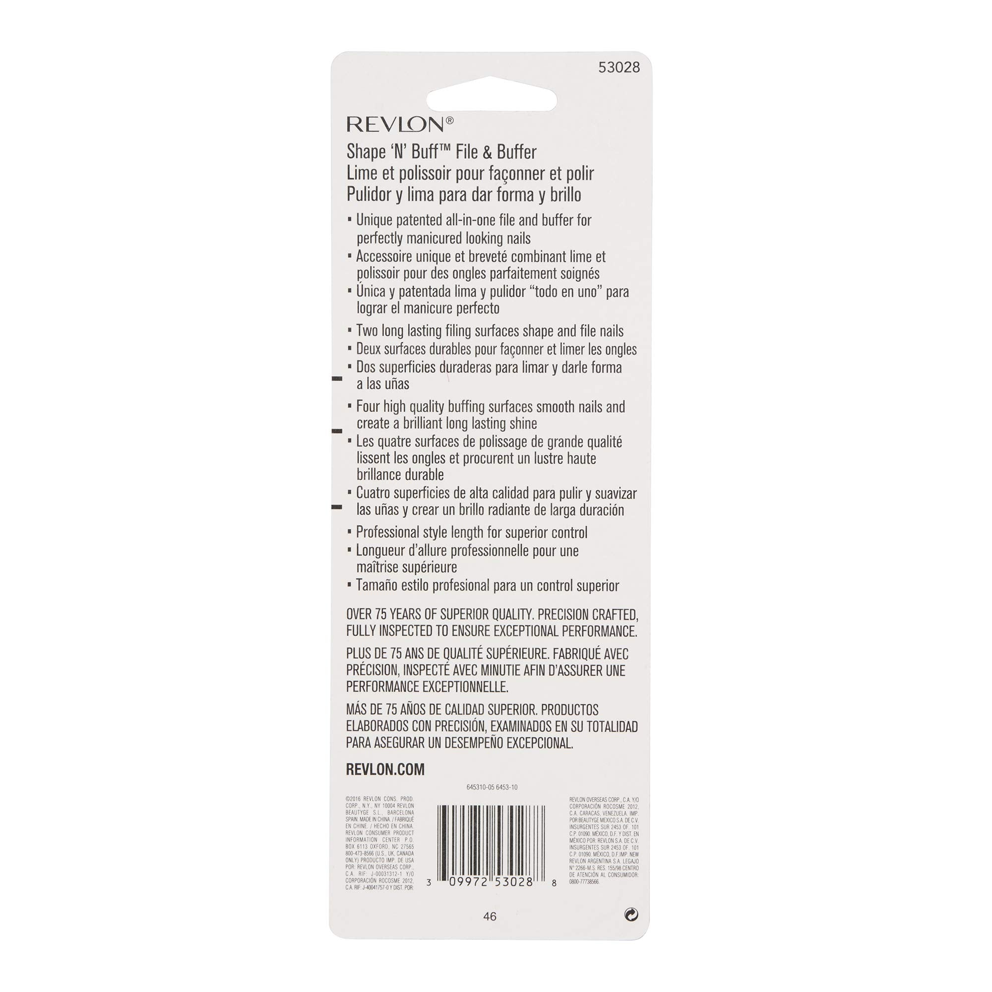 Revlon Shape 'N' Buff Nail Buffer Block, All-in-One Manicure Tool for Shaping & Shining Natural Fingernails, 1 Count