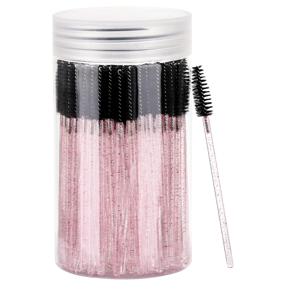 100 Pcs Disposable Eyelash Brush, Mascara Wands Makeup Brushes Applicators Kits for Eyelash Extensions, Eyebrow Brush with Container (Pink, Black)