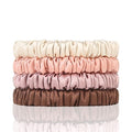4 Count Silk Hair Ties 22 Momme 100% Pure Mulberry, Beige, Coral, Brown, Cameo Brown for Hair Sleep, Small Scrunchies for Women