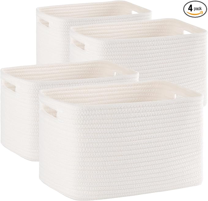 SIXDOVE 4 Pack Storage Baskets for Organizing, Woven Baskets for Shelves - Perfect for Toys, Books, Towels, and Clothes, Durable Gift Basket Bins Toy Storage, 12.7''L x9''W x7.8''H, White