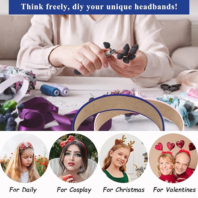 Wecoe Hairband, 10 Pack Satin Headbands Women 1.3 Inch Wide White Blue Pink Purple Red Orange Yellow Green, Non Slip Fashion Hair Bands Diy Holiday Costume Hair Accessories Women Girls