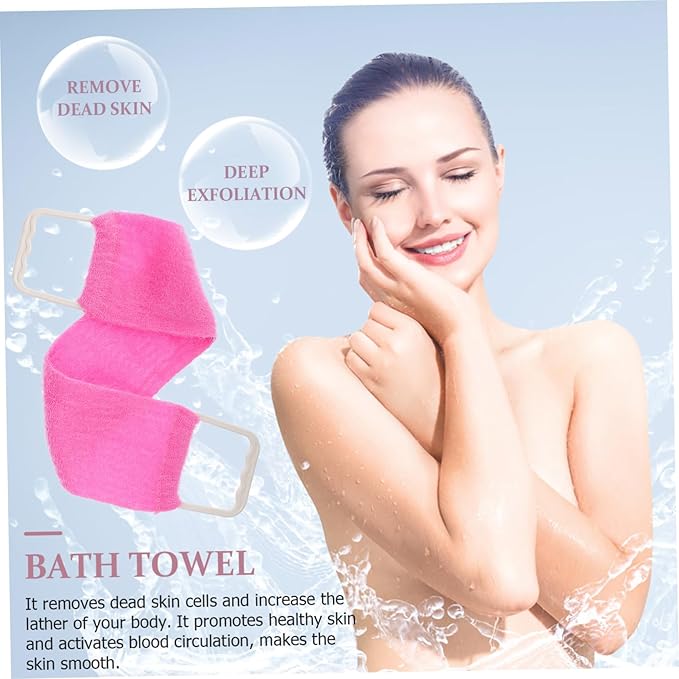 Ipetboom Double Sided Natural Bath Scrubber with Strong Exfoliating Pull Strap for Men and Women Deep Cleansing Massage Towel for Back Spa Shower Belt Random Solid Color Random Color