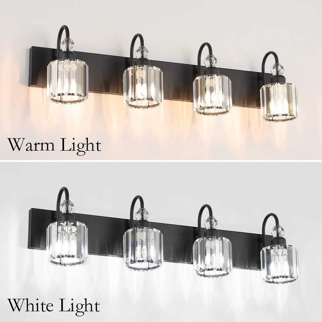 Ralbay Modern Black Vanity Light - 4-Light Crystal Bathroom Wall Light Fixtures in Matte Black