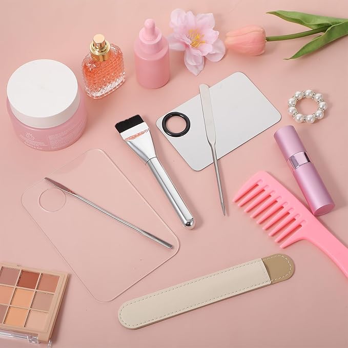 KFHENSOMR 6pcs Professional Makeup Spatula Korean Set Stainless Steel Makeup Palette Acrylic Cosmetic Palette Foundation Spatula Reusable Beauty Tools for Facial Cosmetic Nail Art Pigment Blending