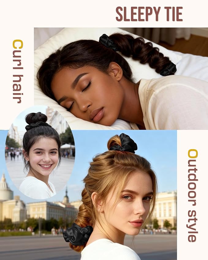 BONNET QUEEN Large Satin Heatless Hair Curler for Long Thick Hair, Heatless Curls Overnight, Hair Curlers to Sleep In, Damage-Free Waves for Women with Built-in Scrunchie, Black