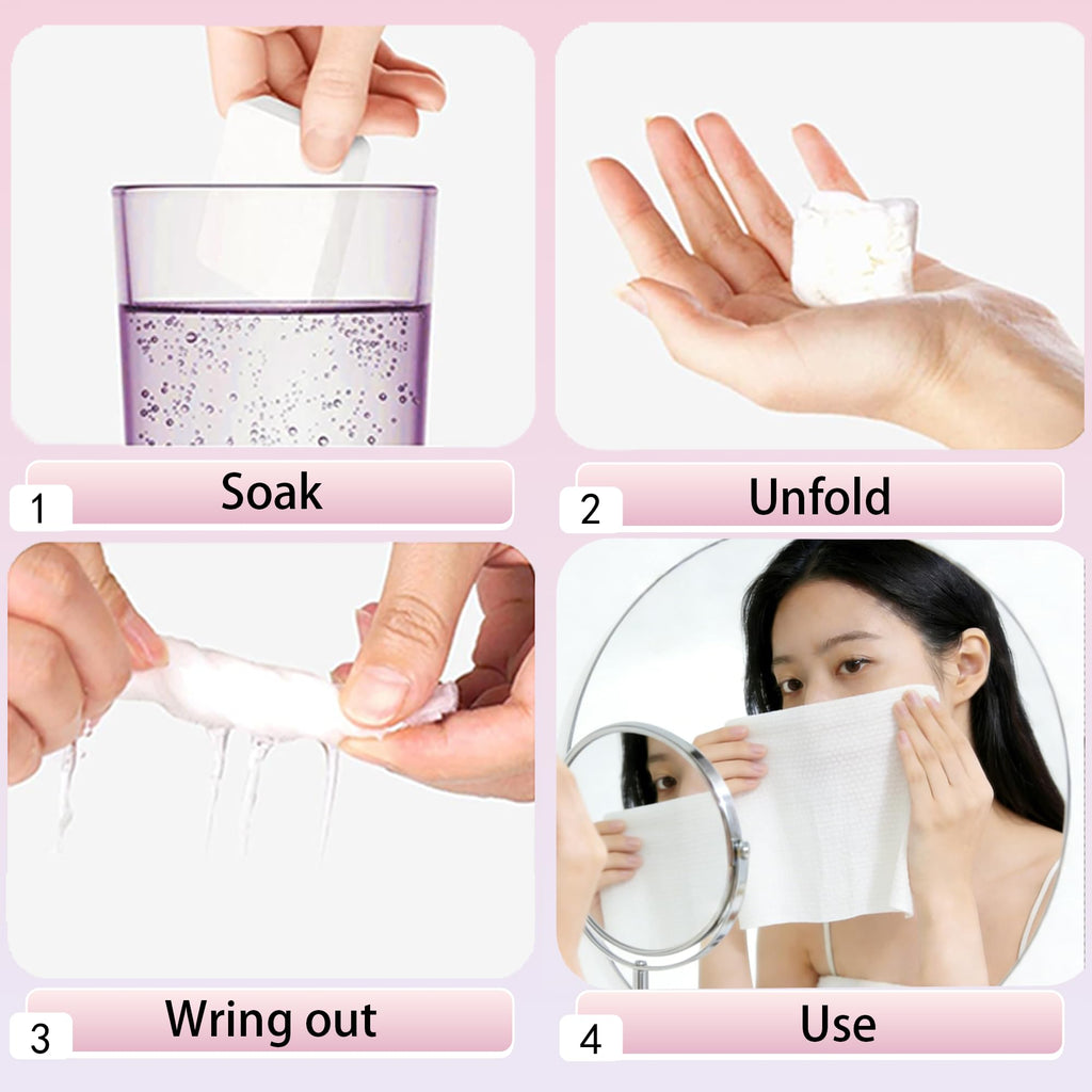 SANDETOUN 100 PCS Compressed Face Towels – Portable Eco-Friendly Cotton Tablets for Travel, Camping, Hiking, Sports, and Beauty – Disposable Hand Wipes Pink (11x8.7 Inches) Pink