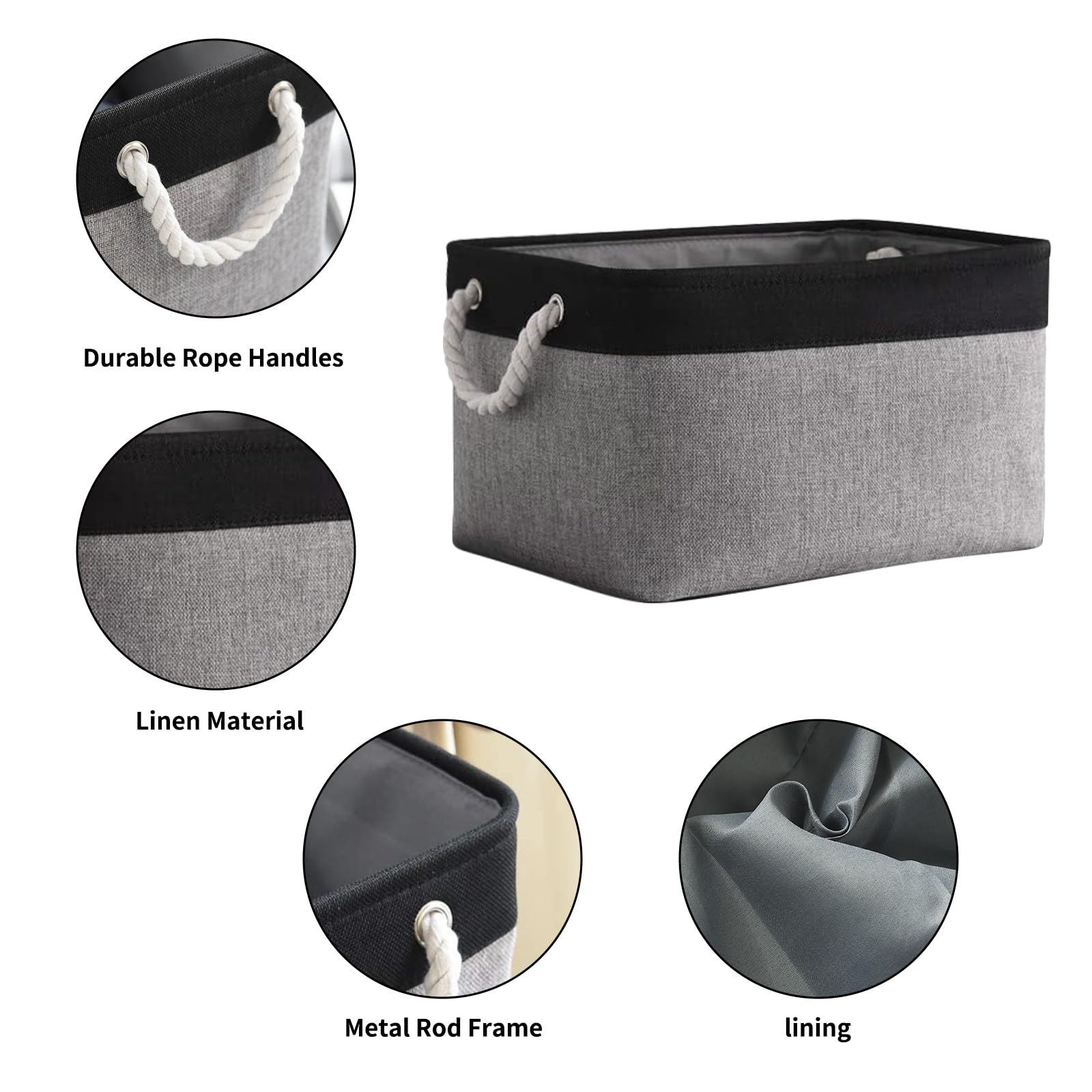 TheWarmHome Storage Basket for Organizing- 16x12x8 inch 1 Pack Fabric Storage Cubes, Bins for Organization for Shelves Organizer Gift Laundry Cloth Toy (Grey & Black)